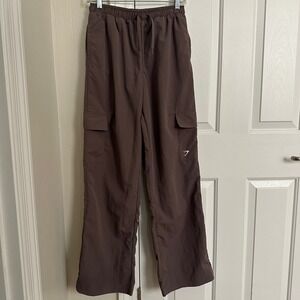 Gymshark Training Woven Pants Brown Drawstring‎ Waist Logo Activewear
